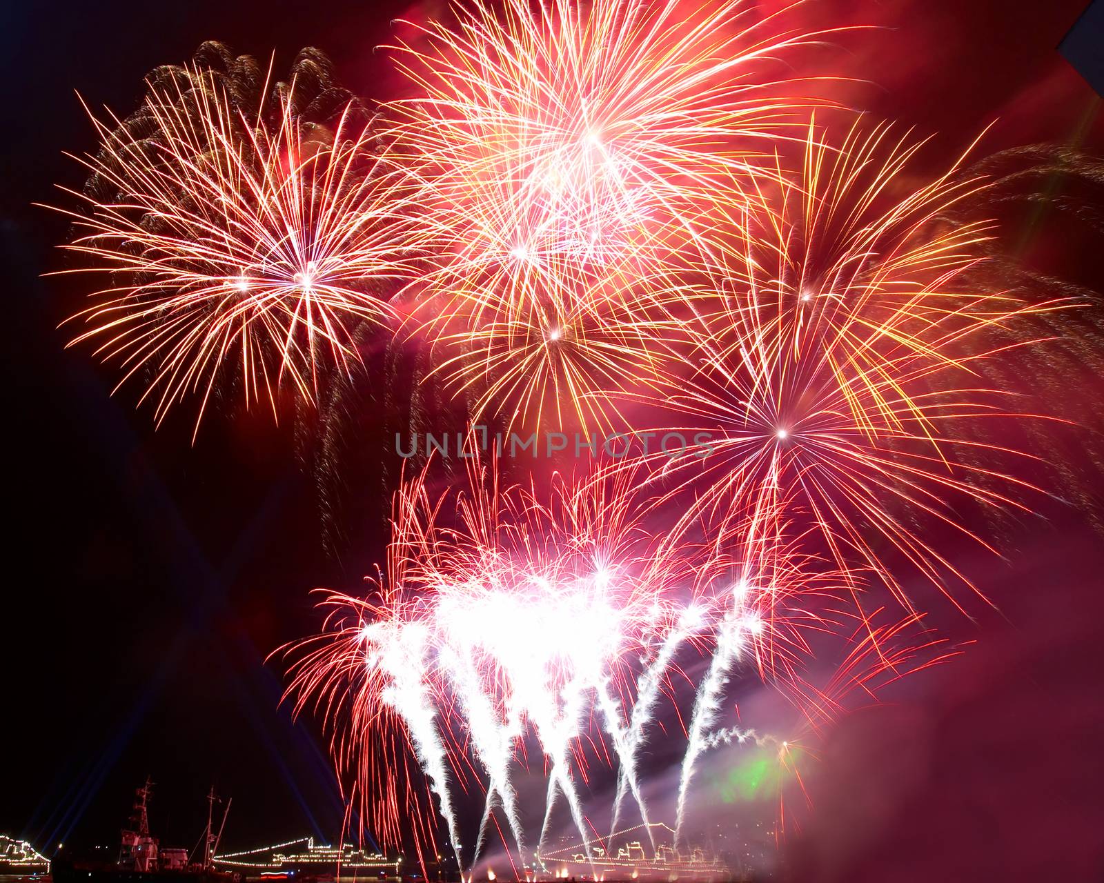 Salute, fireworks above the bay. Sevastopol, Ukraine.