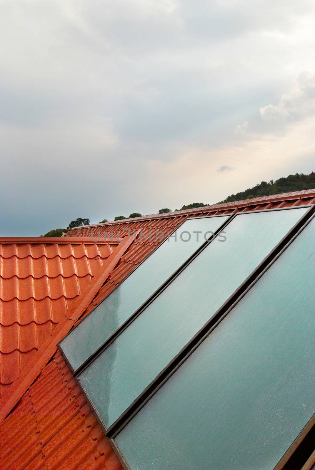 Solar panel (geliosystem) on the house roof.