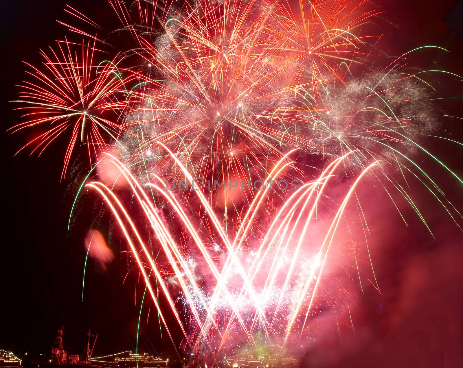 Salute, fireworks above the bay.