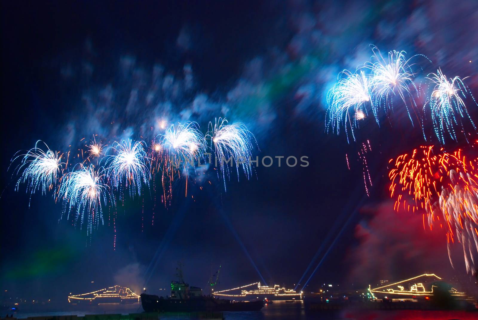 Salute, fireworks above the bay.