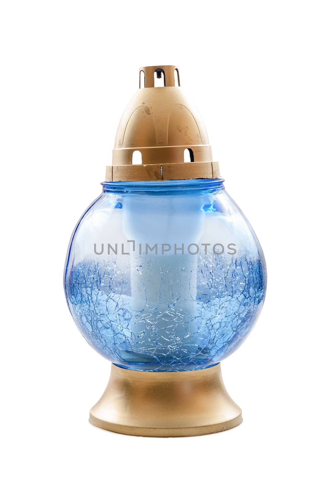Blue votive candle isolated on white background with clipping path