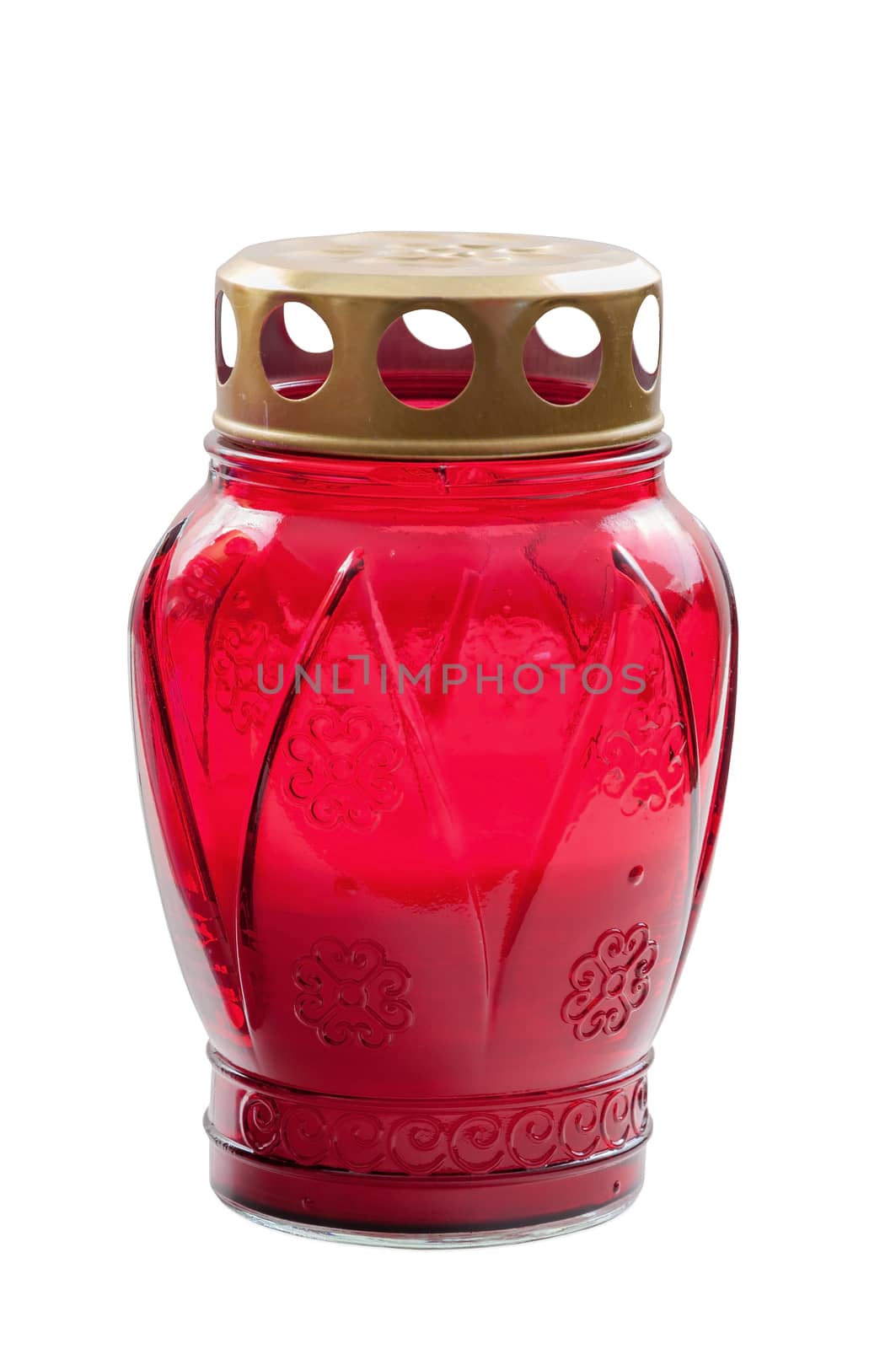 Red votive candle isolated on white background with clipping path