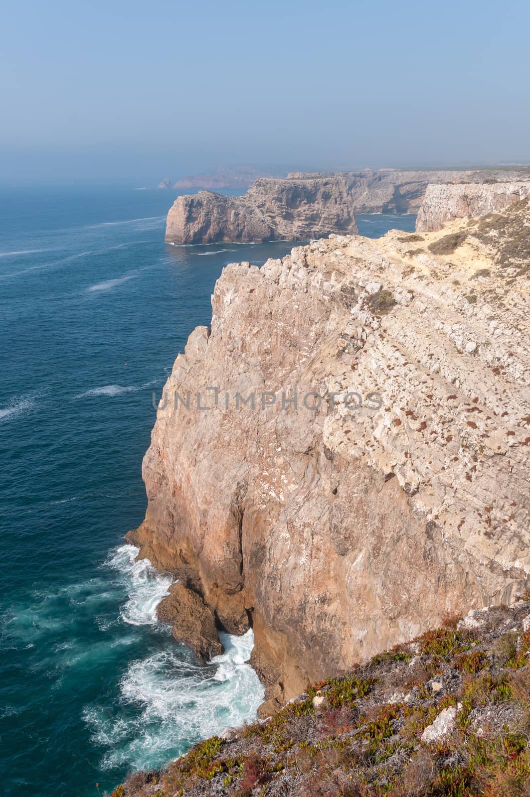 Cliff shore of Cape St Vincent, the southwesternmost point in Portugal.