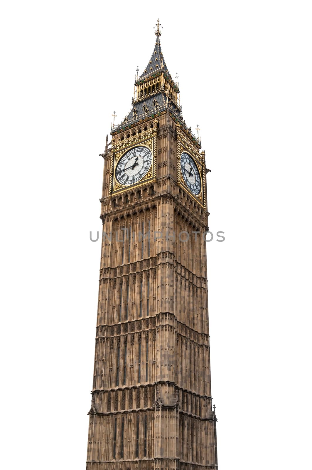 Big Ben in London isolated on white background with clipping path