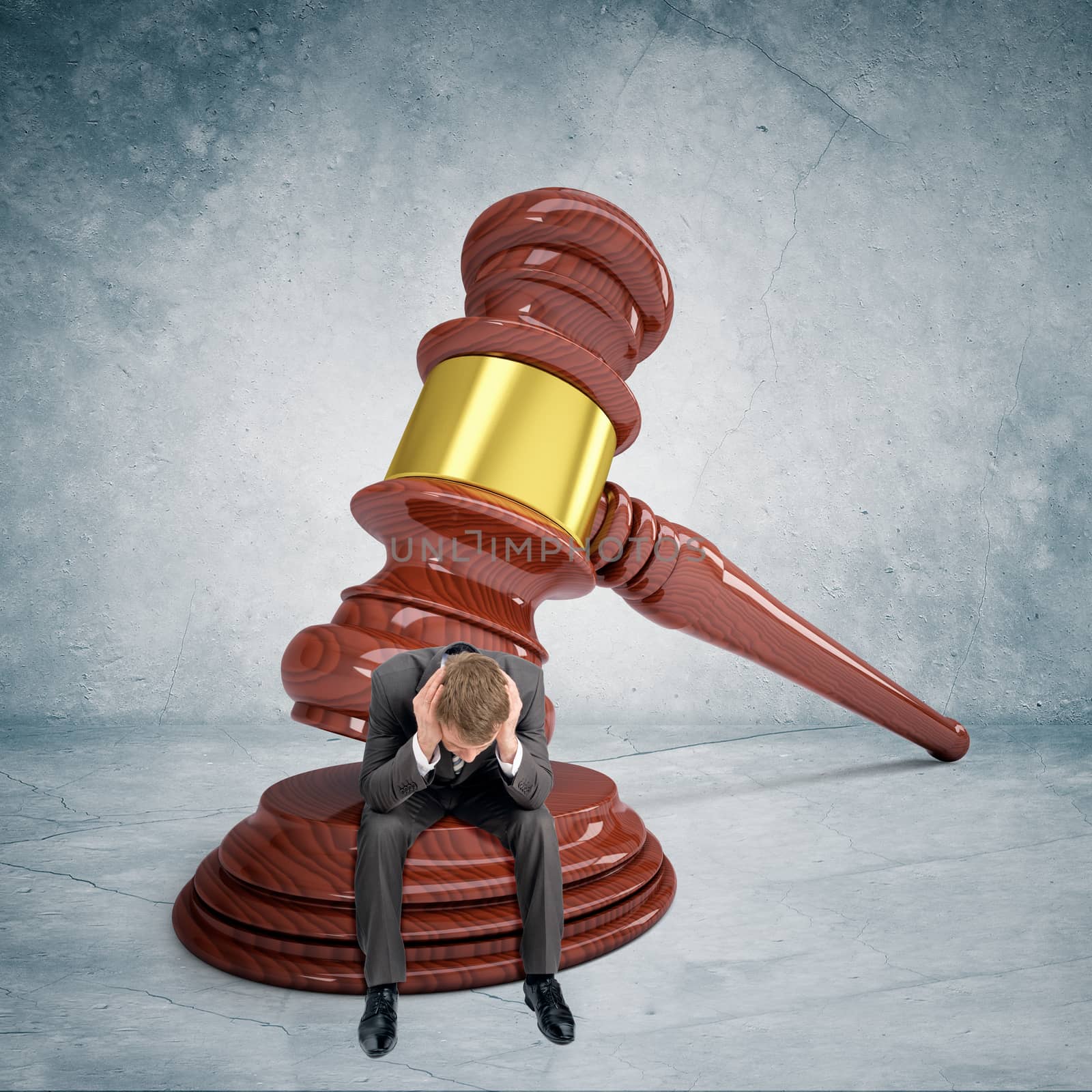 Sad businessman with gavel by cherezoff