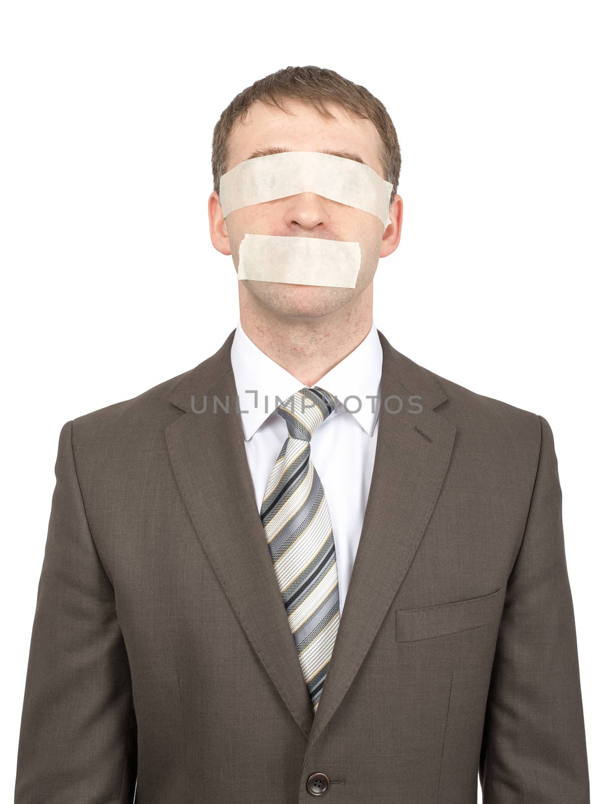 Businessman with tape over his eyes and mouth by cherezoff