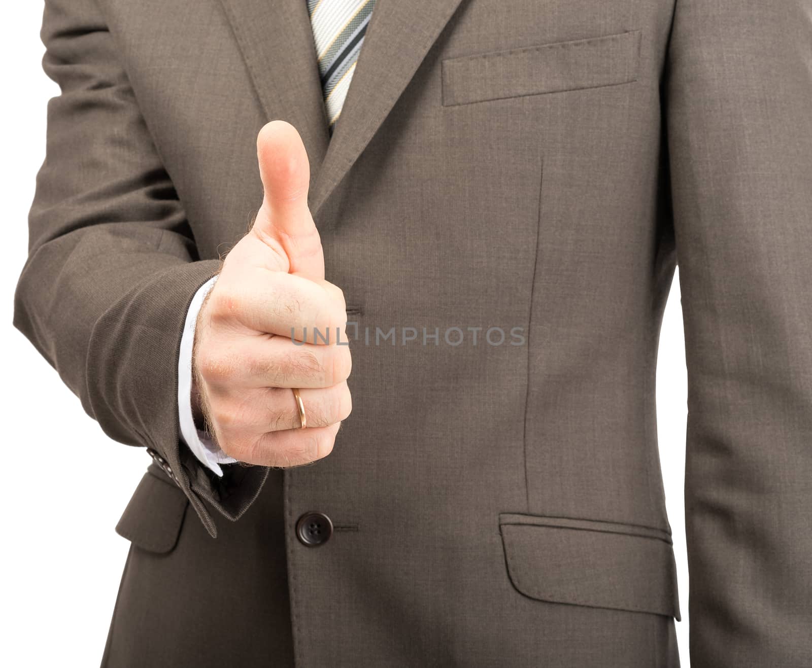 Businessman showing ok isolated on white background, closeup