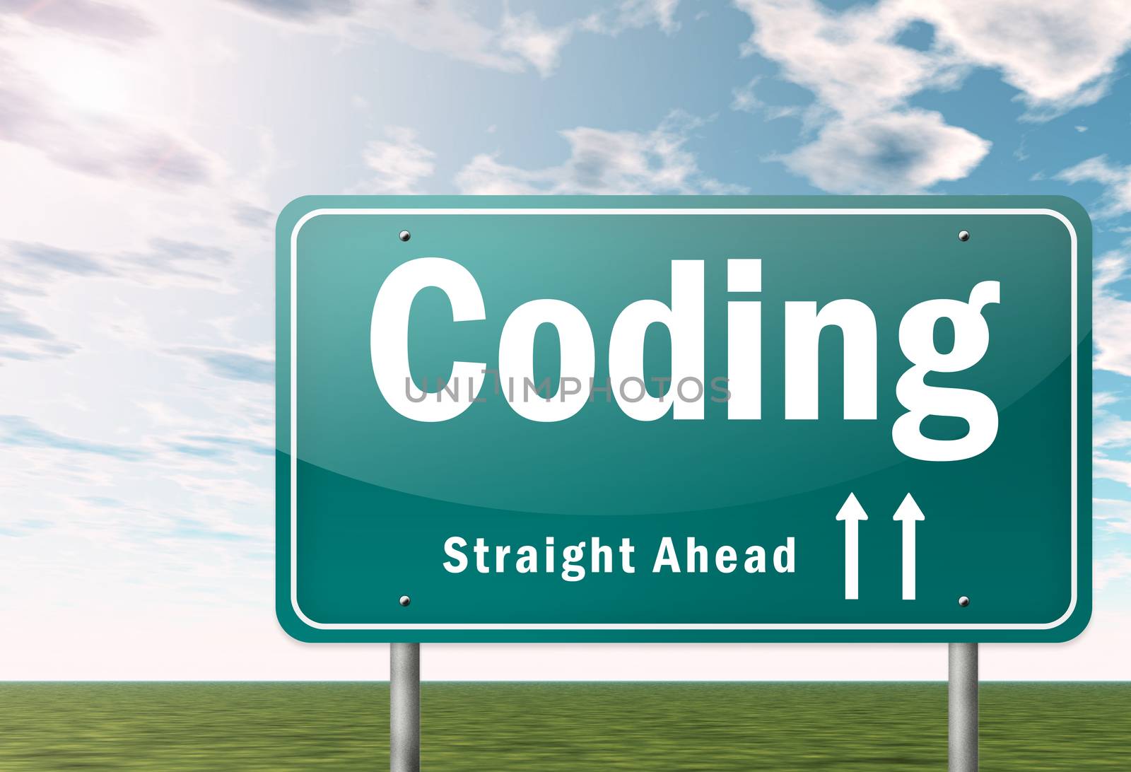 Highway Signpost with Coding wording