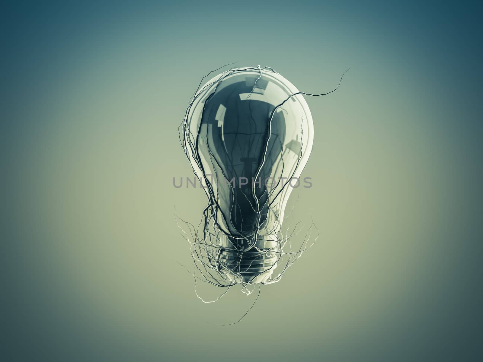 Light bulb with roots and emerged on the icon with roots, concept