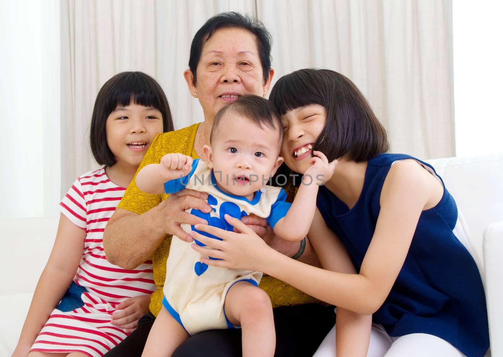 Asian senior woman and grandchildren