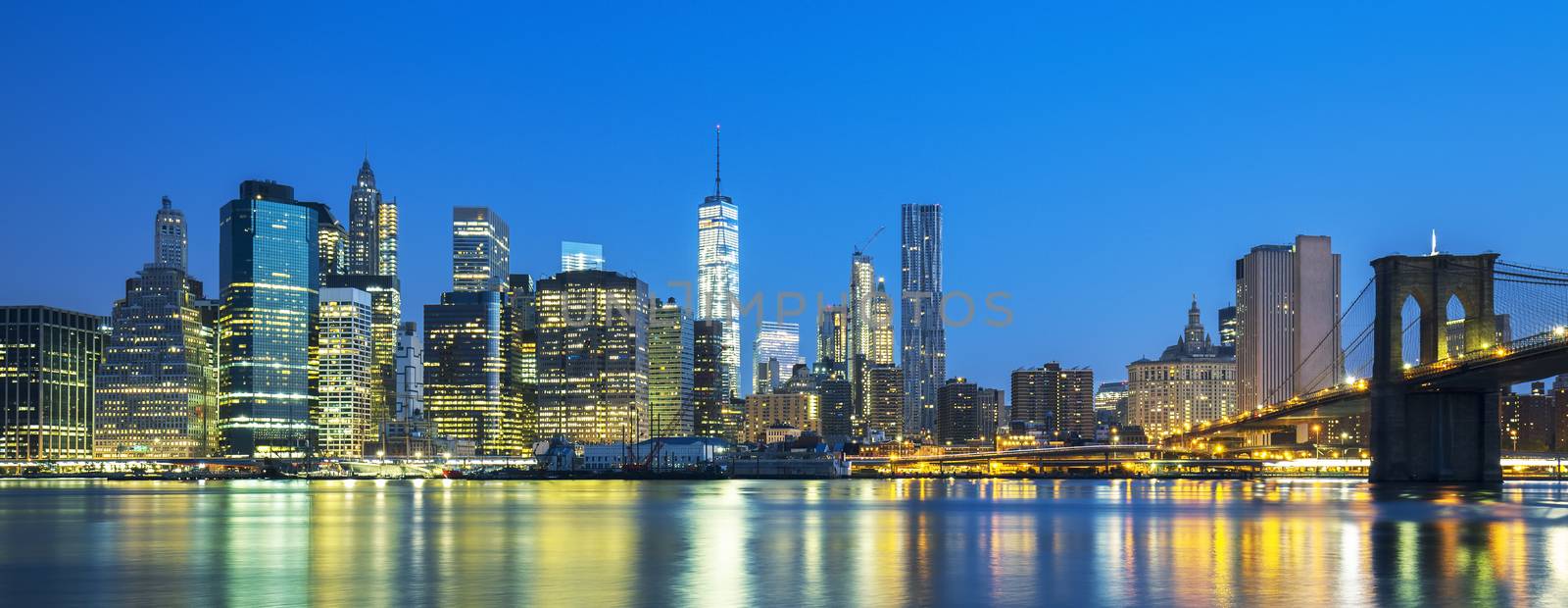 Panoramic view of New York City Manhattan midtown at dusk by vwalakte