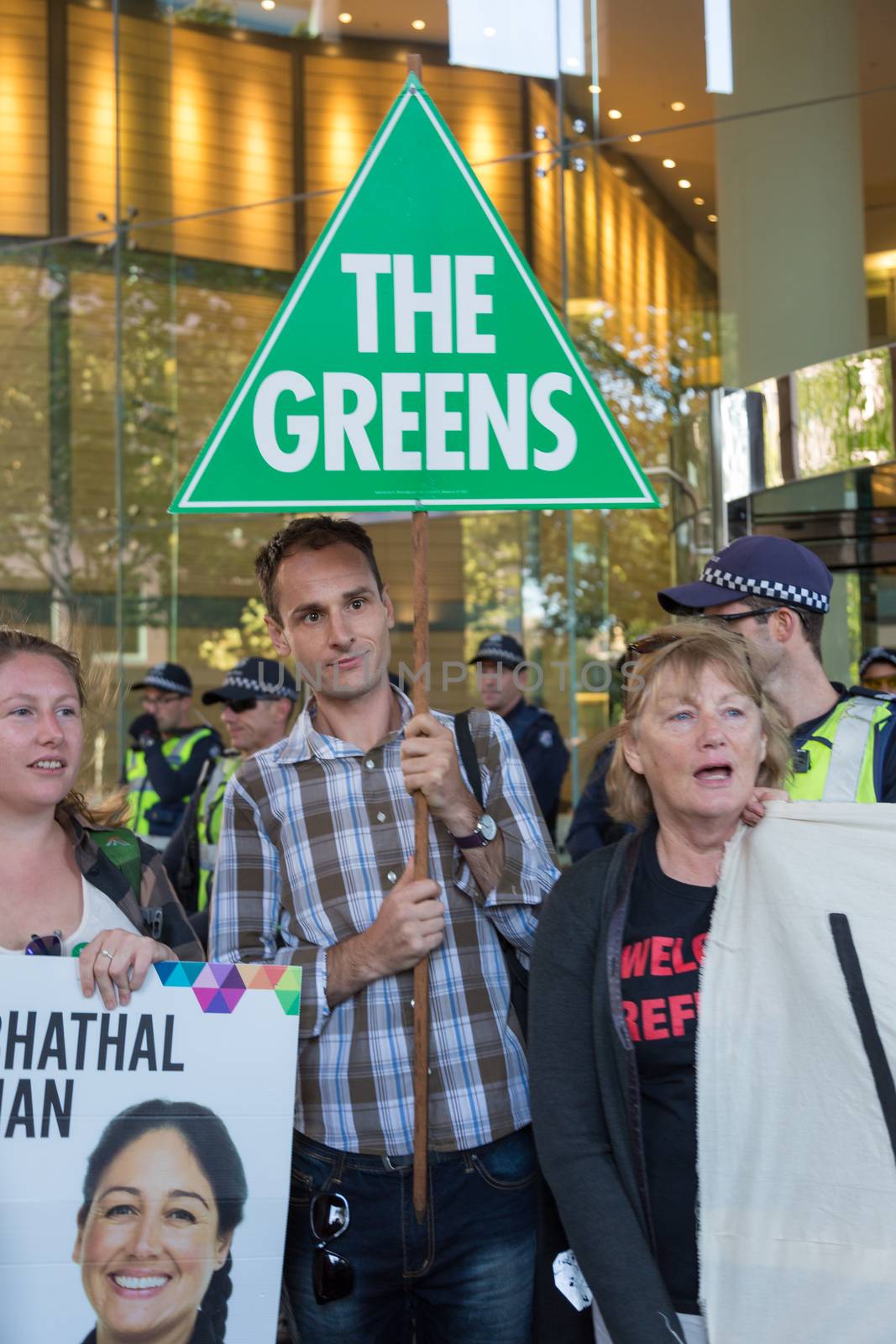 MELBOURNEAUSTRALIA - FEBRUARY 4: Refugee activists along with the Socialist Alliance and University Students, protest in Melbourne against sending children back from onshore camps to Nauru offshore centres.