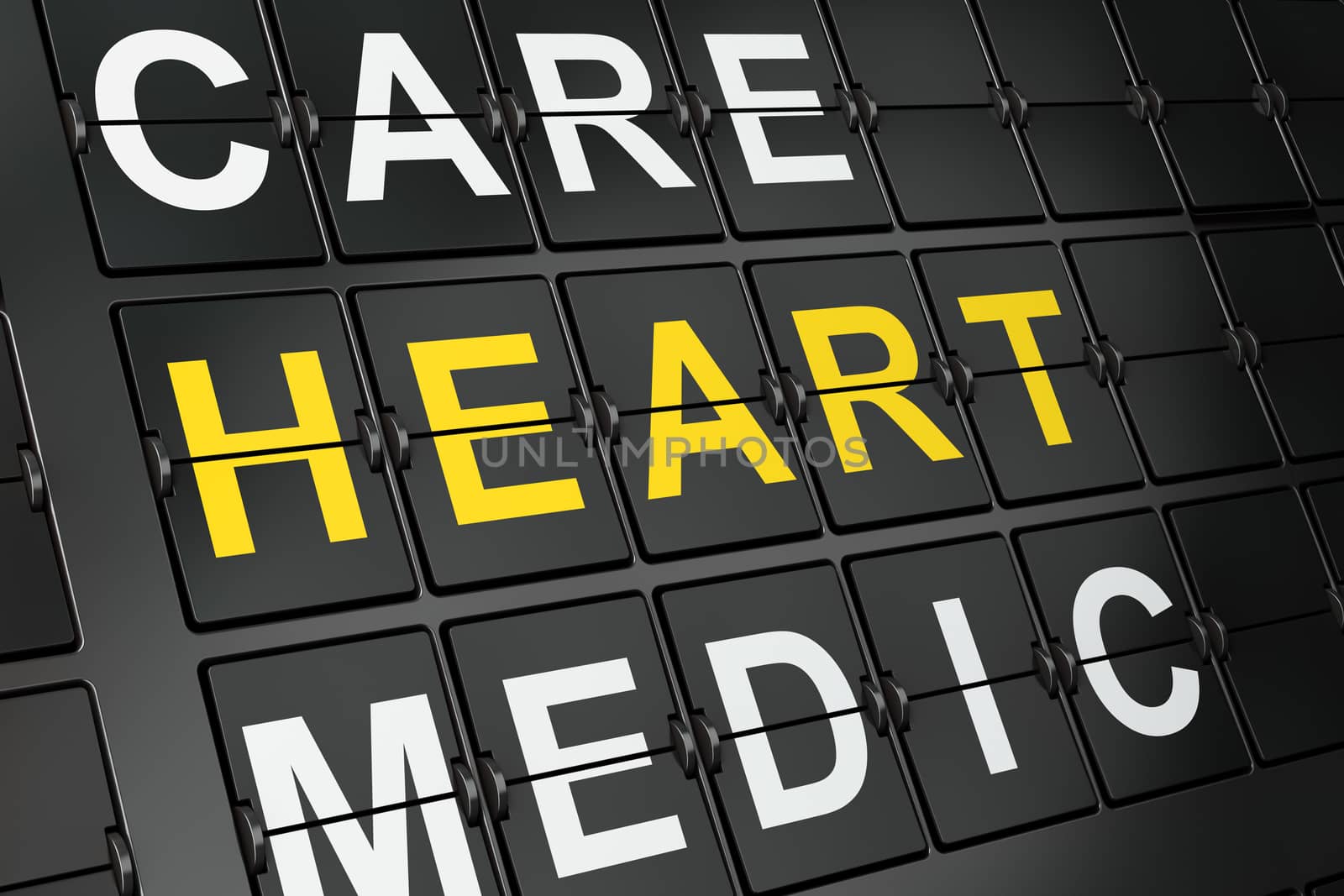 Health concept: Heart on airport board background, 3d render 