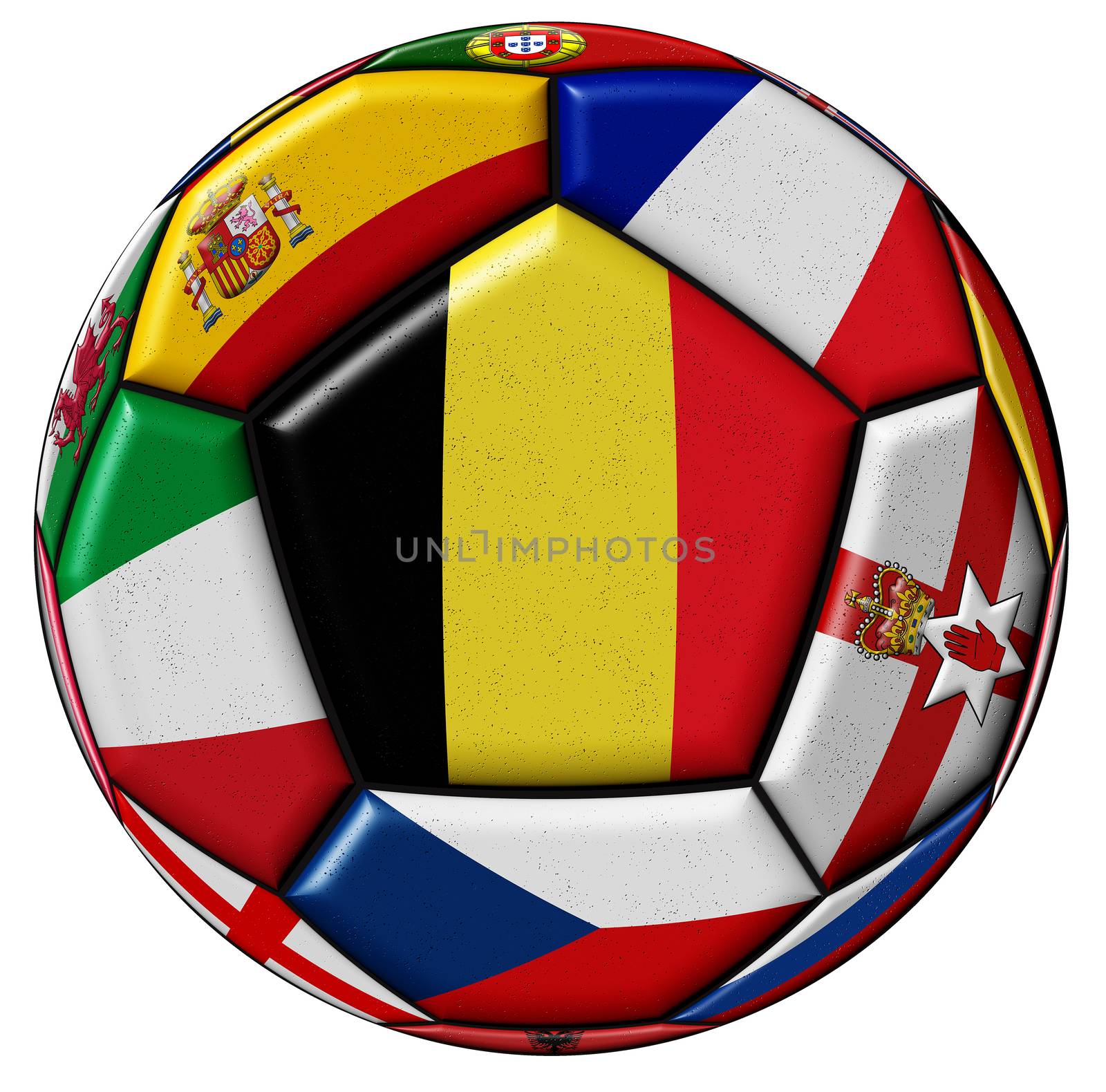 Soccer ball with flags of European countries - dominant flag Bel by Mibuch