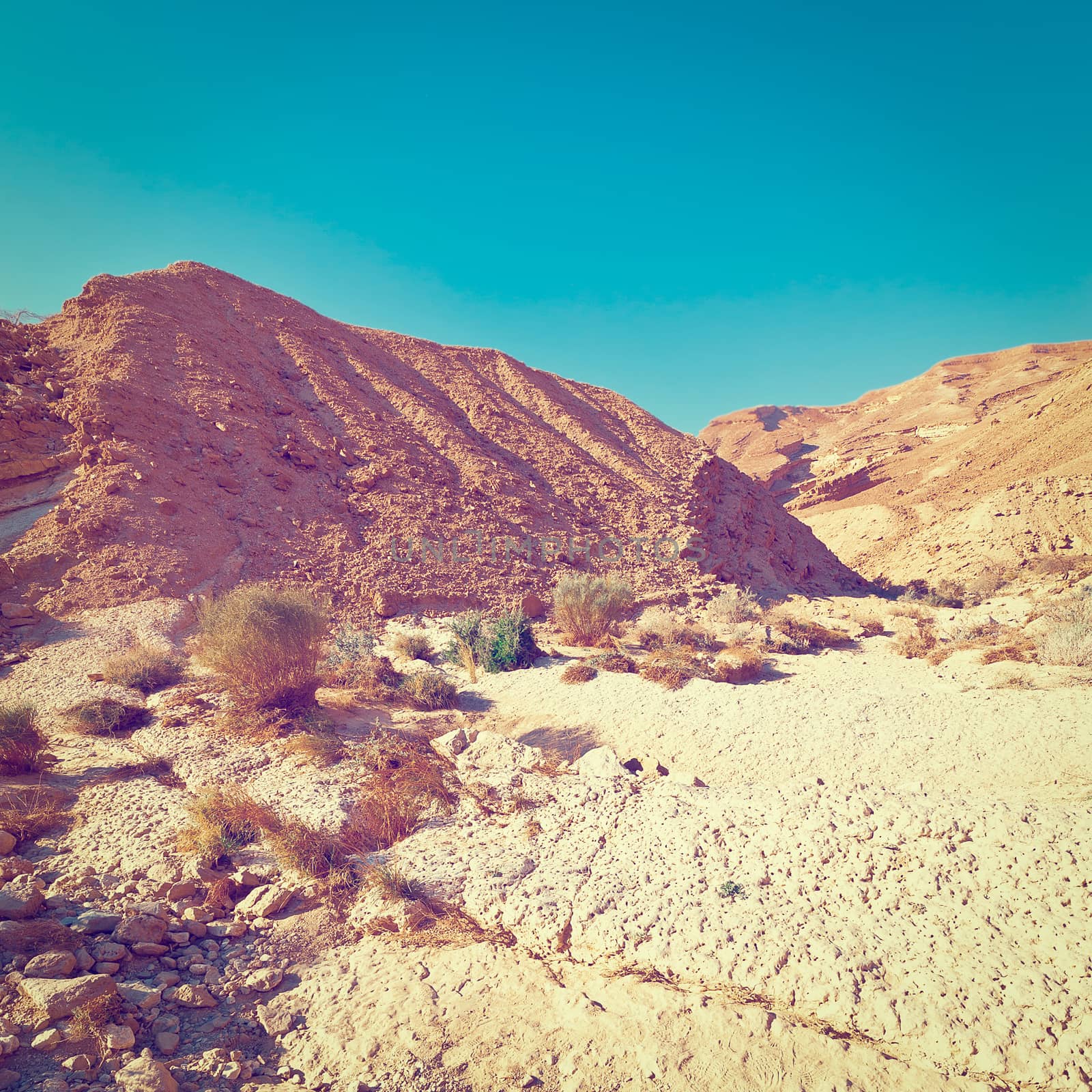 Big Stones of Grand Crater in Negev Desert, Israel, Instagram Effect