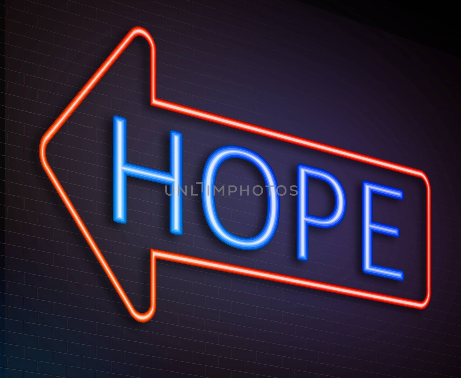 Illustration depicting an illuminated neon sign with a hope concept.