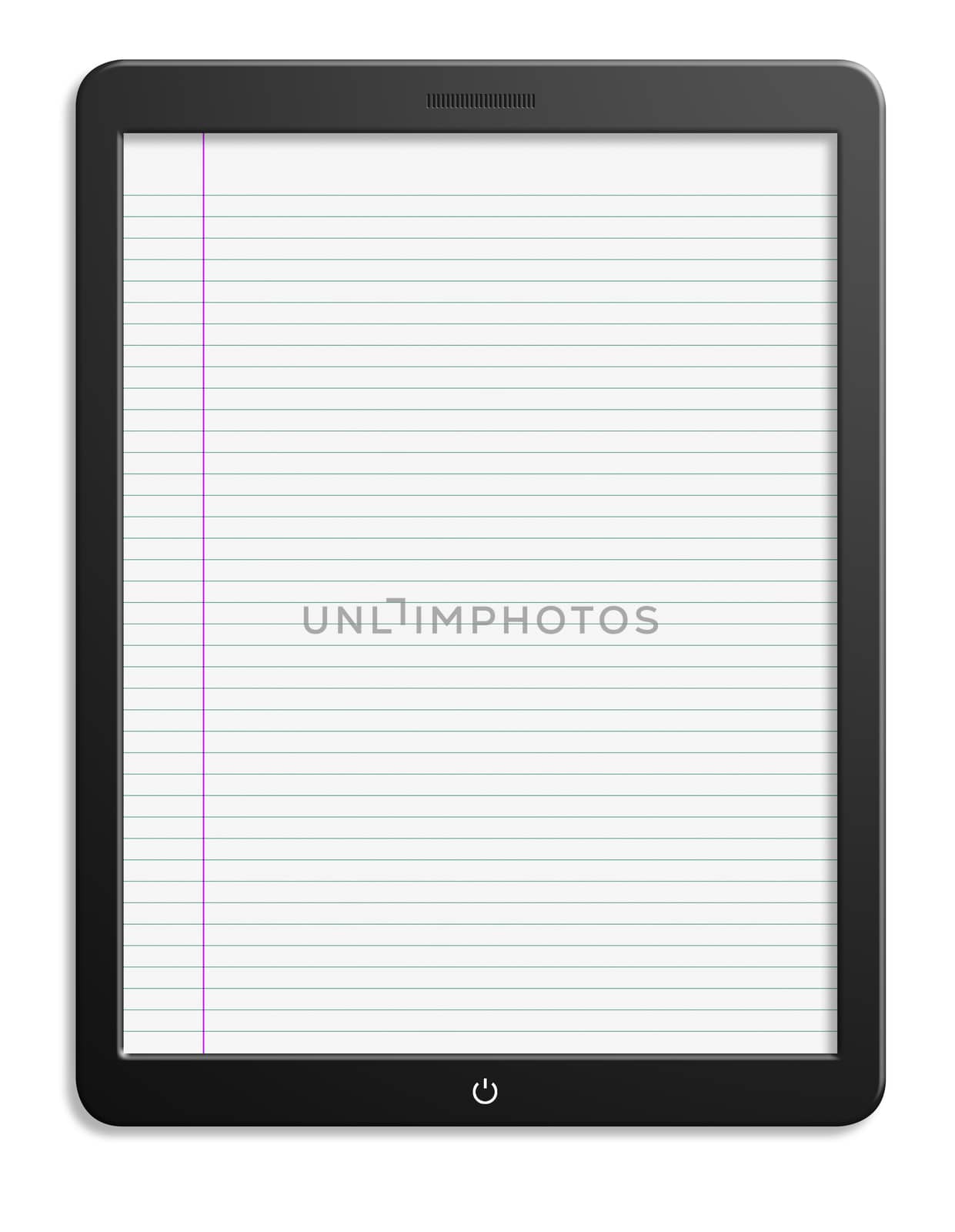 Modern computer tablet with paper screen. Isolated on white background
