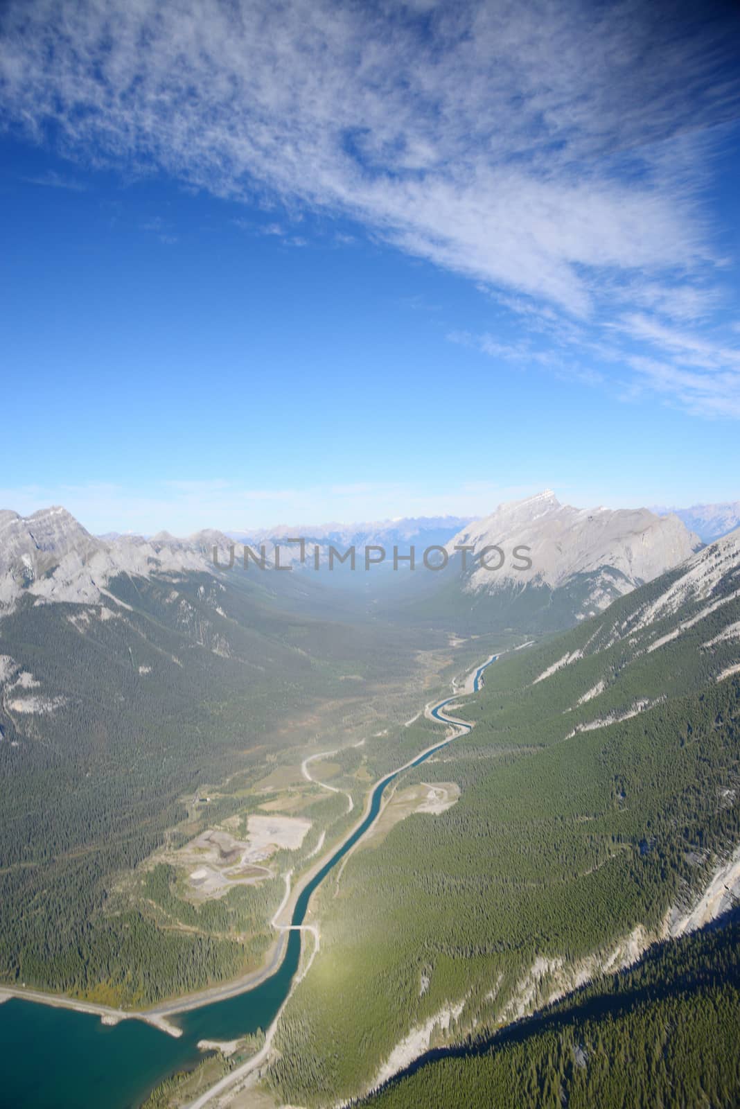 aerial view of canadian rockies mountain