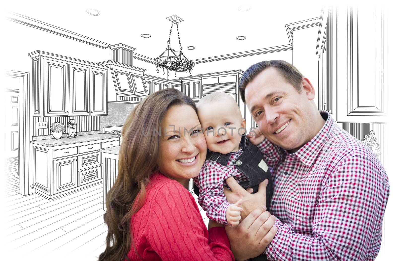 Young Family Over Custom Kitchen and Design Drawing  by Feverpitched