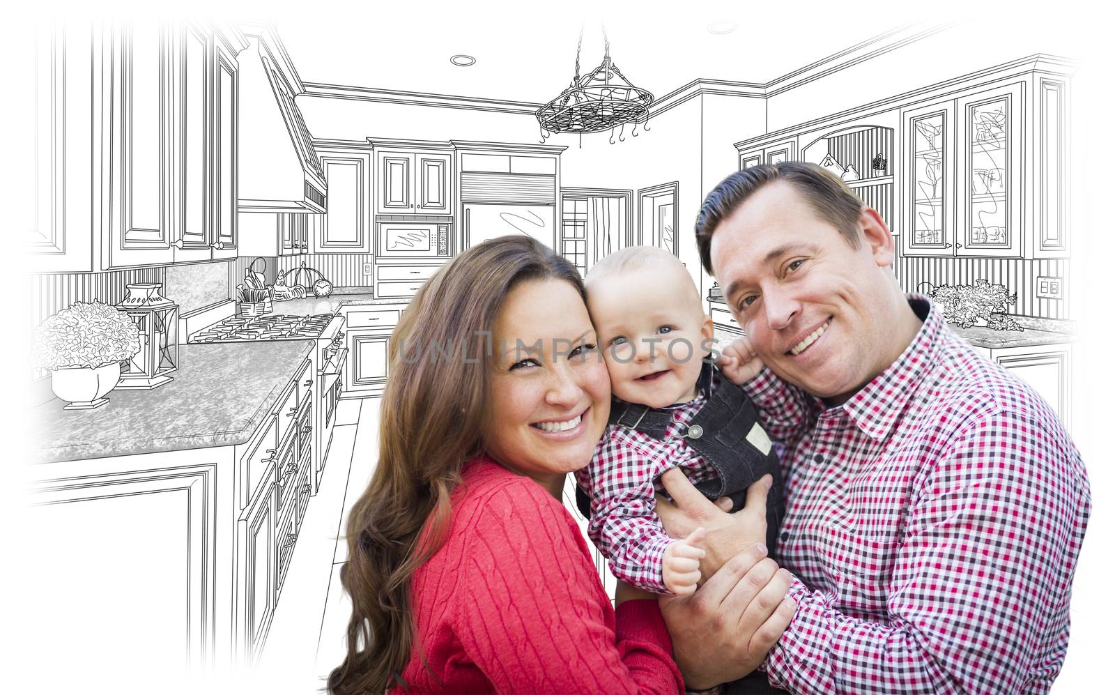 Young Family Over Custom Kitchen and Design Drawing  by Feverpitched