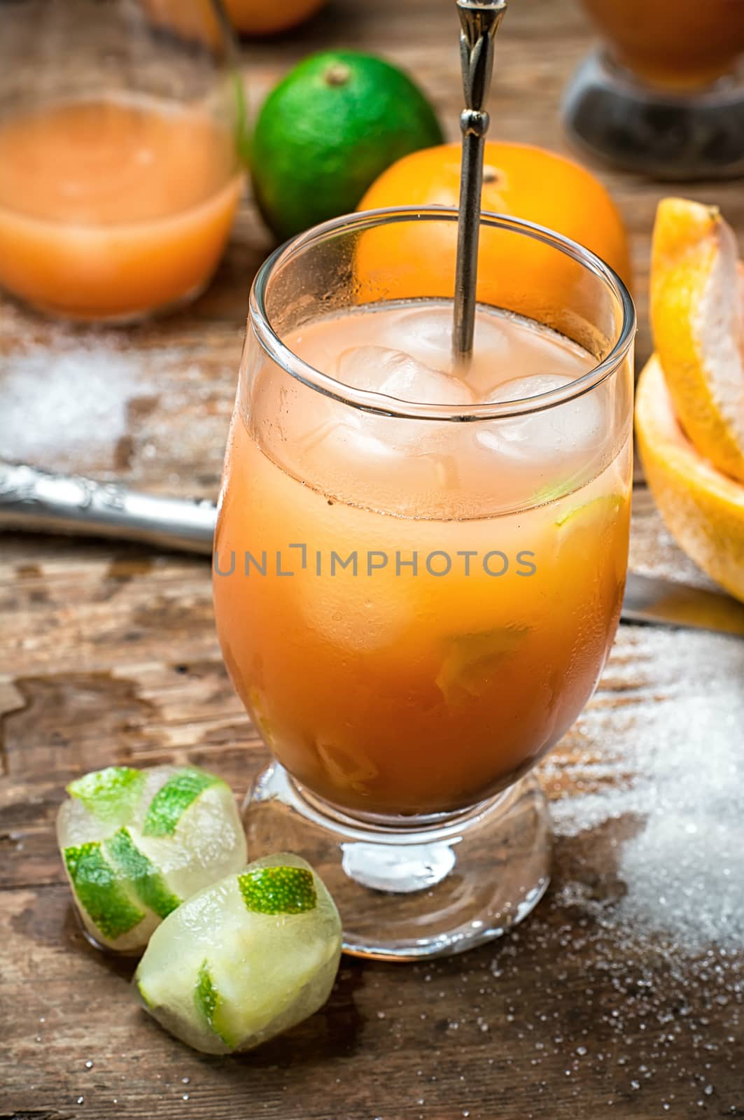 freshly squeezed citrus juice from oranges and tangerines.Selective focus.tinted