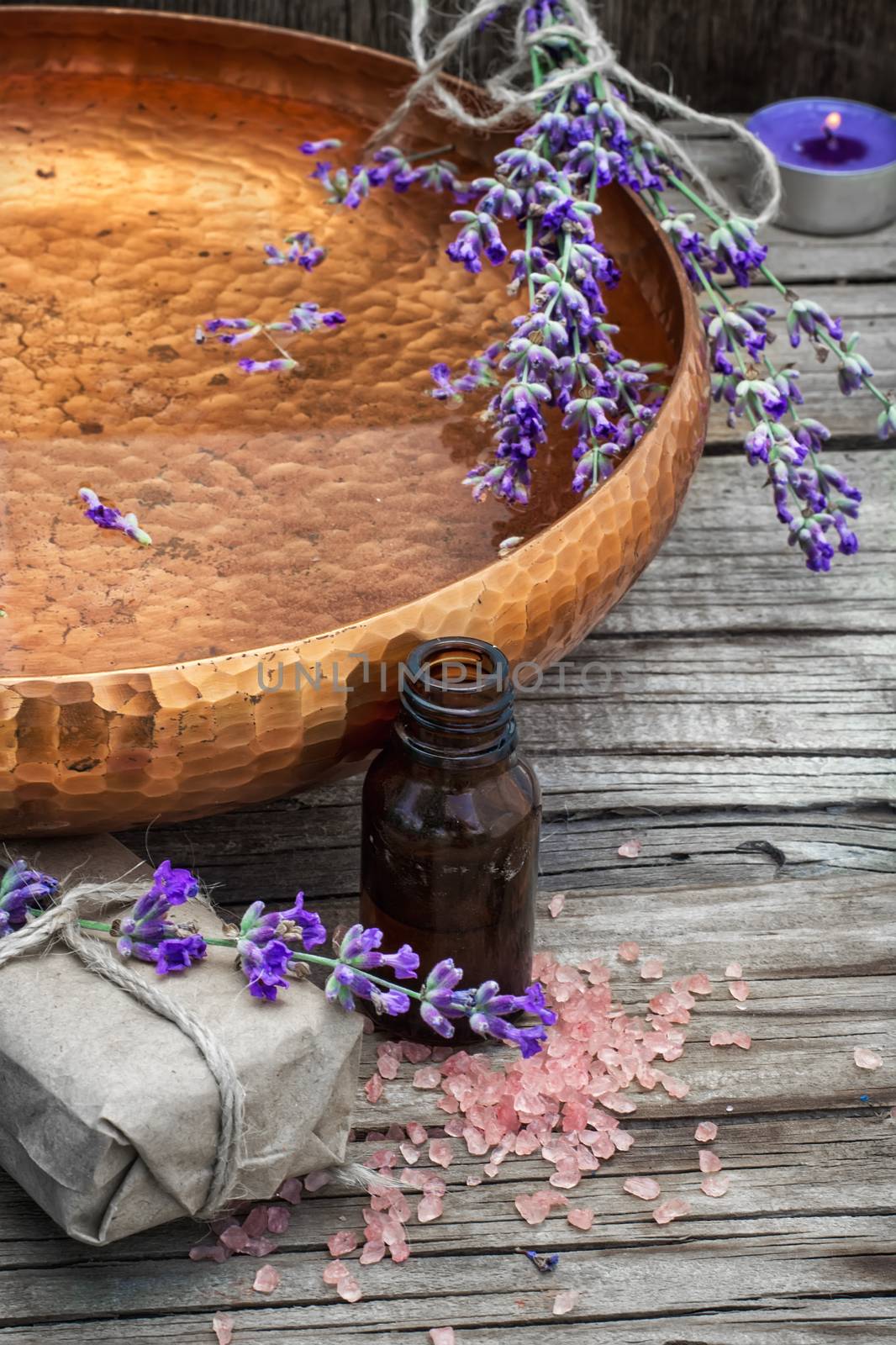 mineral perfume salt and other ingredients for spa treatments.Photo tinted.Selective focus