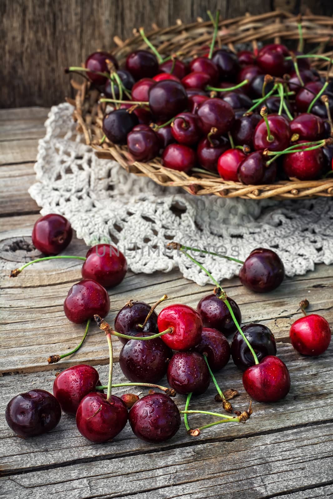 juicy and fresh berries June cherry.The image is tinted.