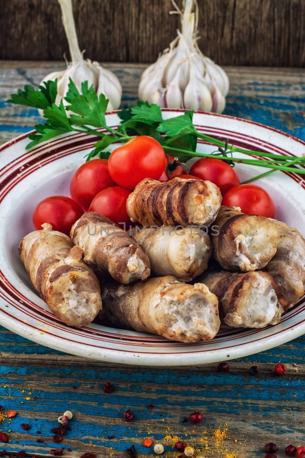 cooked meat products with spices and tomatoes