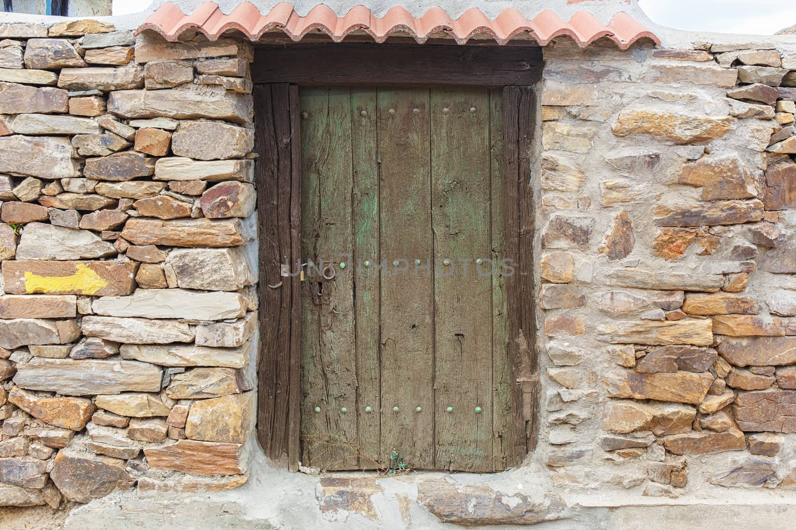 Old rustic wooden door with green paint