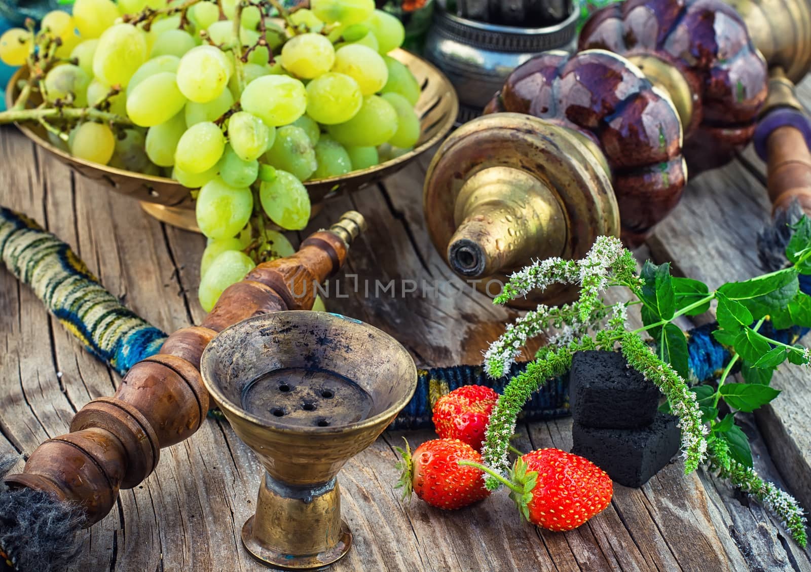 Hookah on  wooden table by LMykola