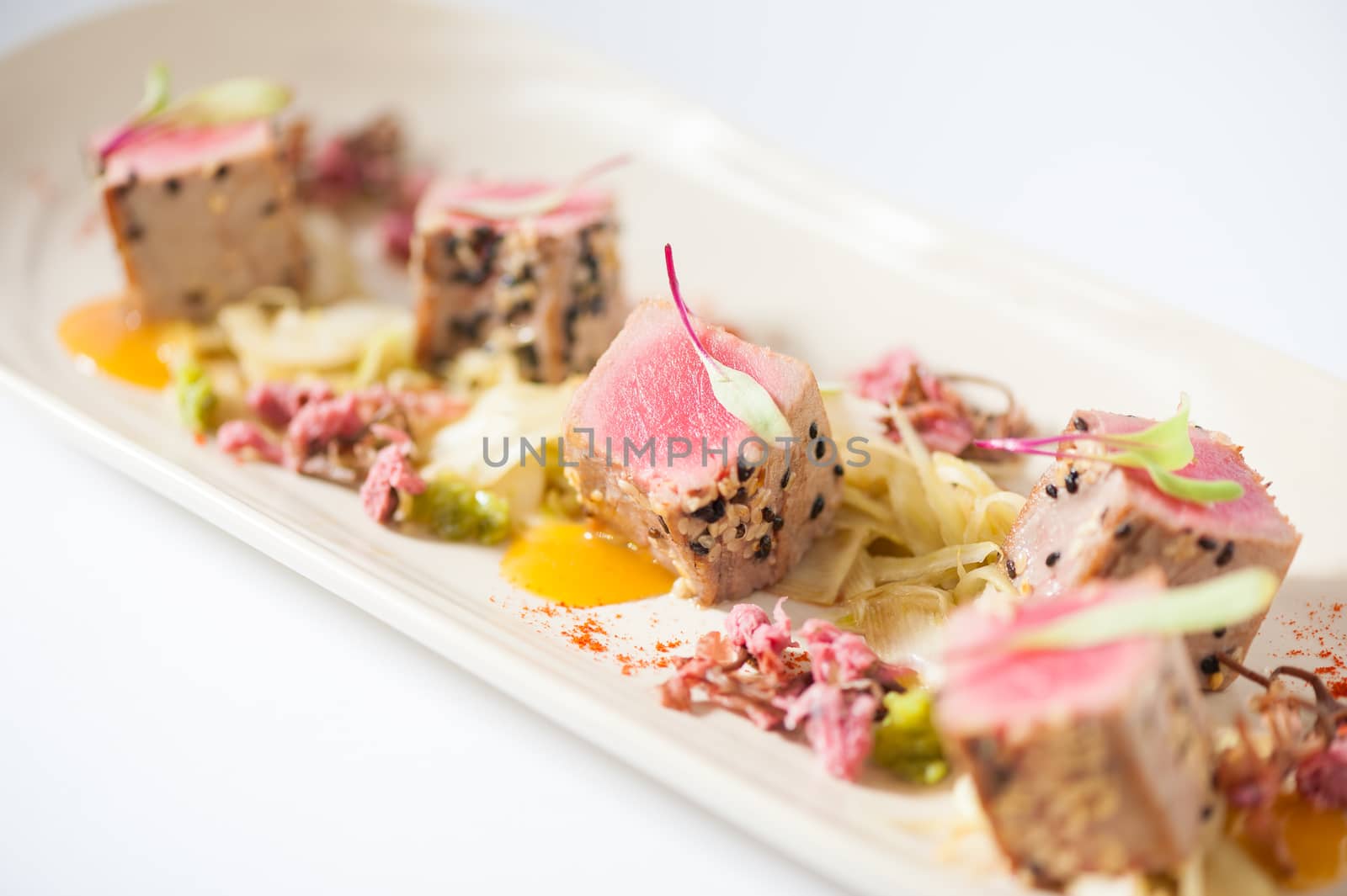 Modern style Japanese food, Burned tuna with herbs