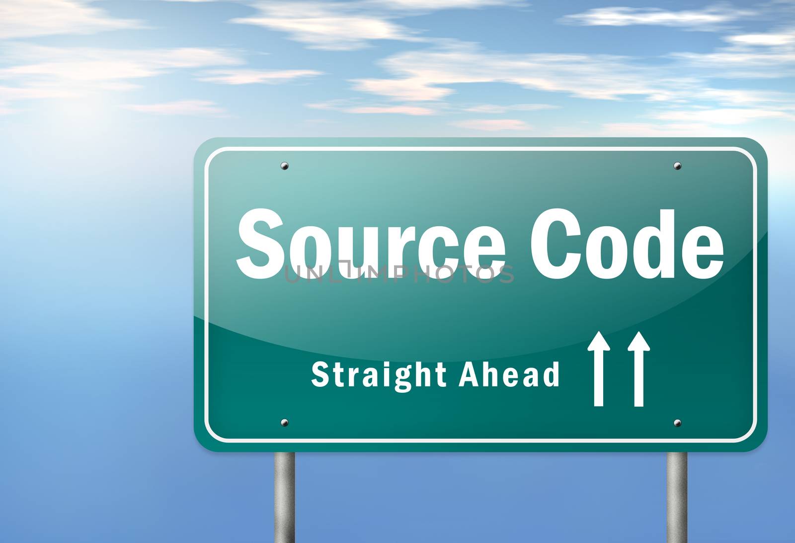 Highway Signpost with Source Code wording