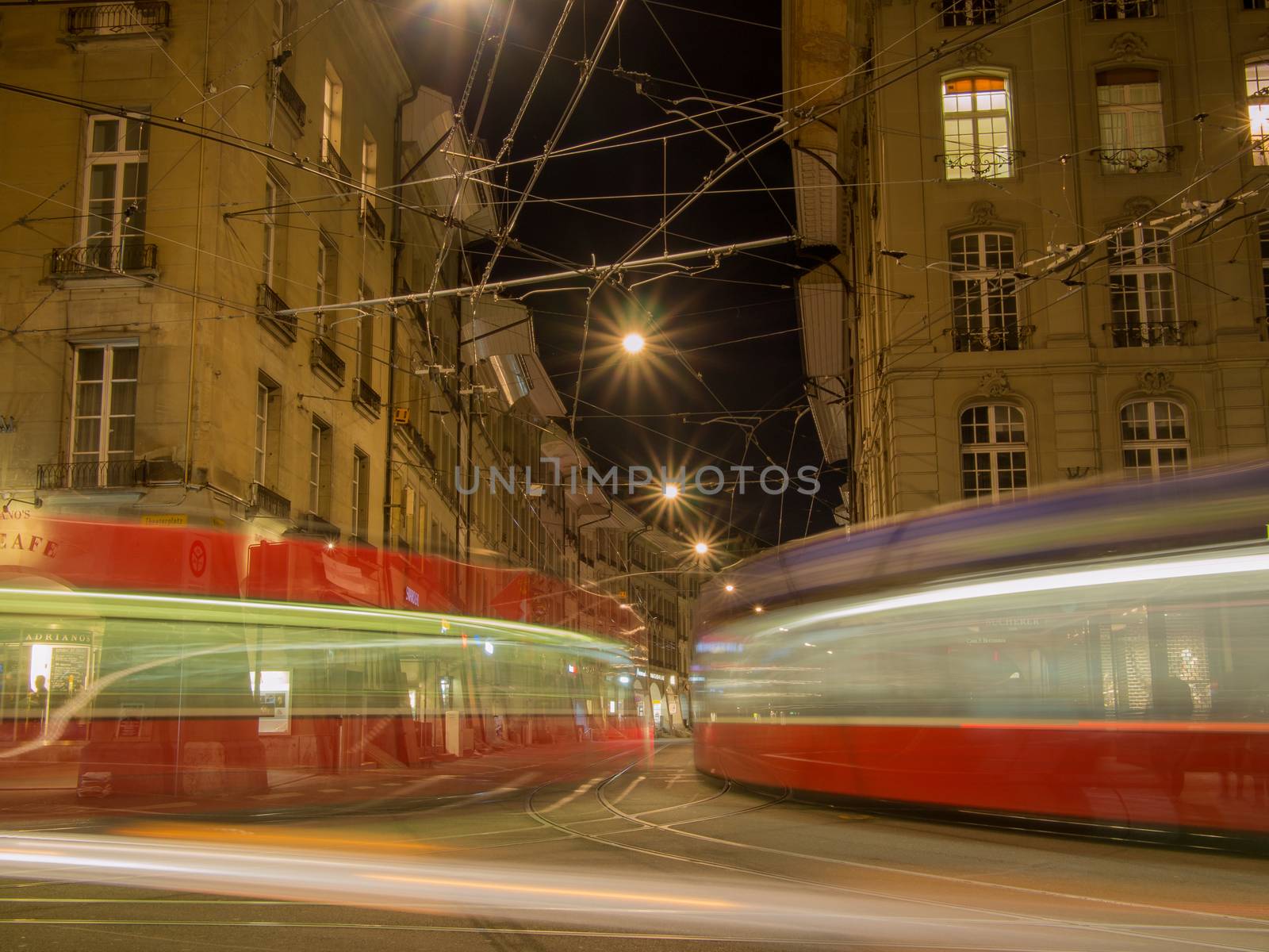 Long exposure of trams in Bern, Switzerland.