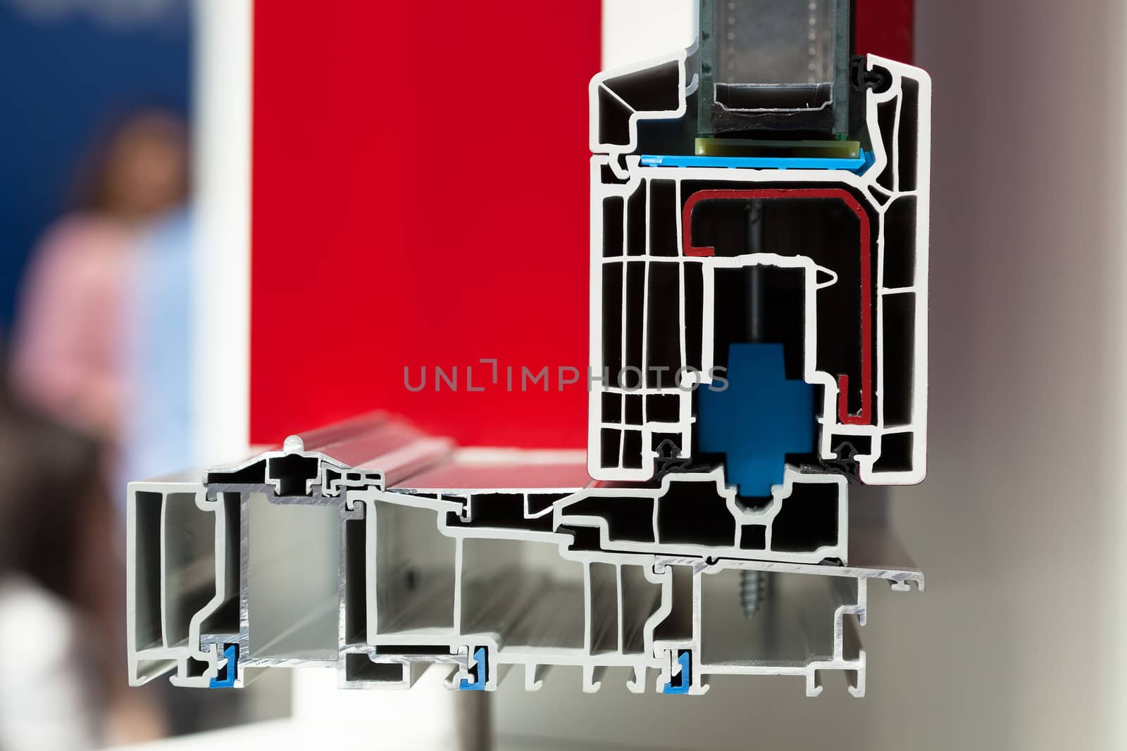 Cross section of a PVC window or door
