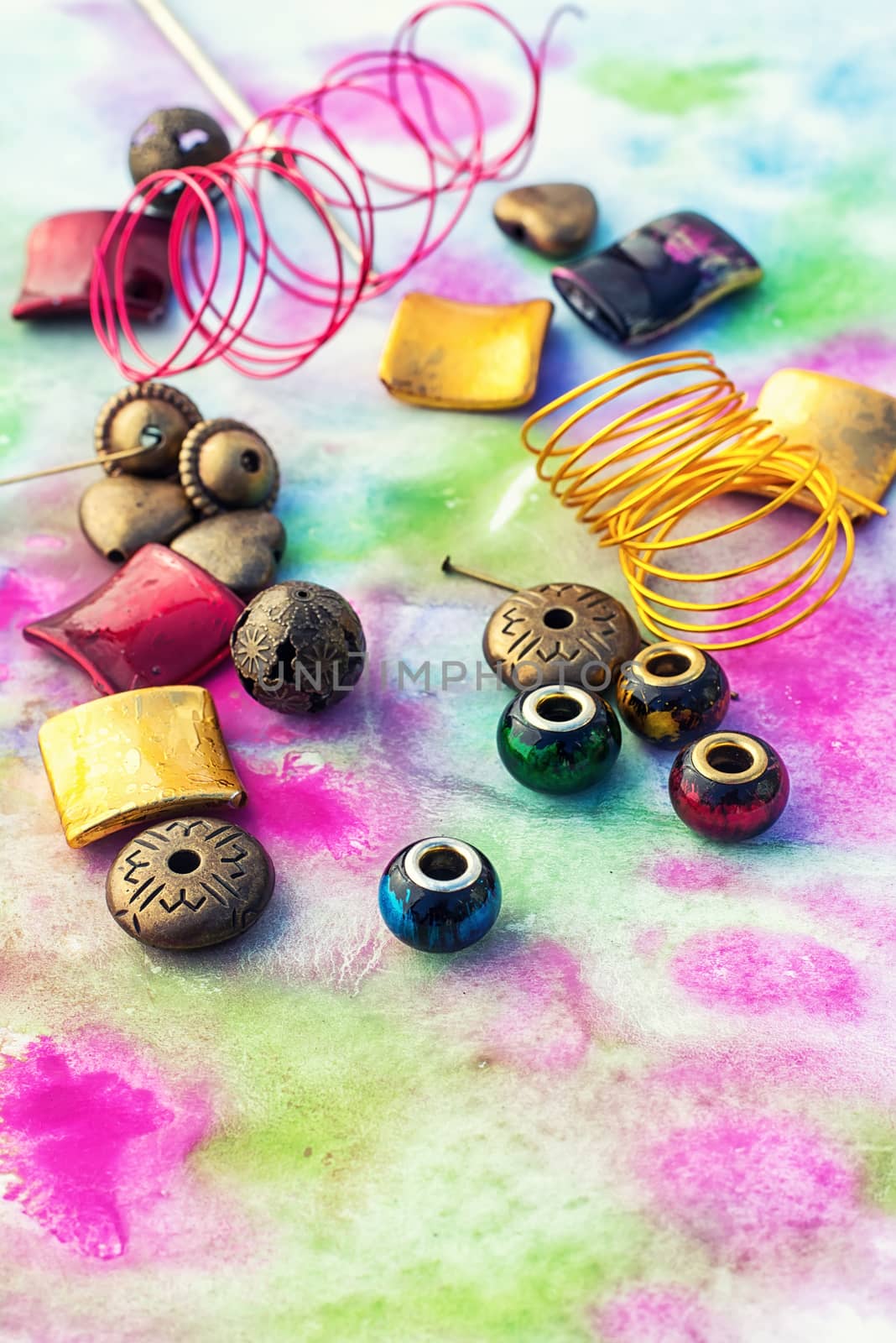 Beads,thread,wire and tools for needlework in  variety of styles