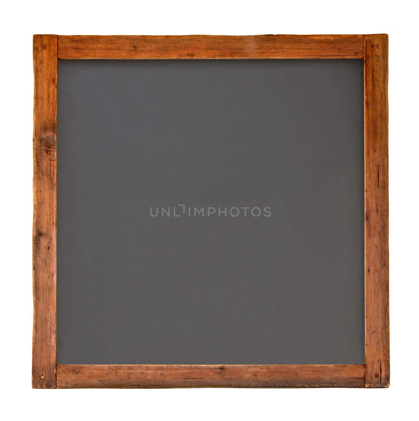 Old square wooden blackboard isolated on white with clipping path