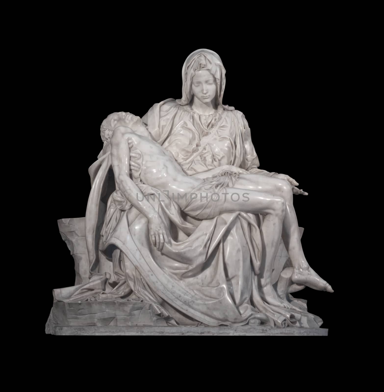 La Pieta by Michelangelo isolated on black background with clipping path