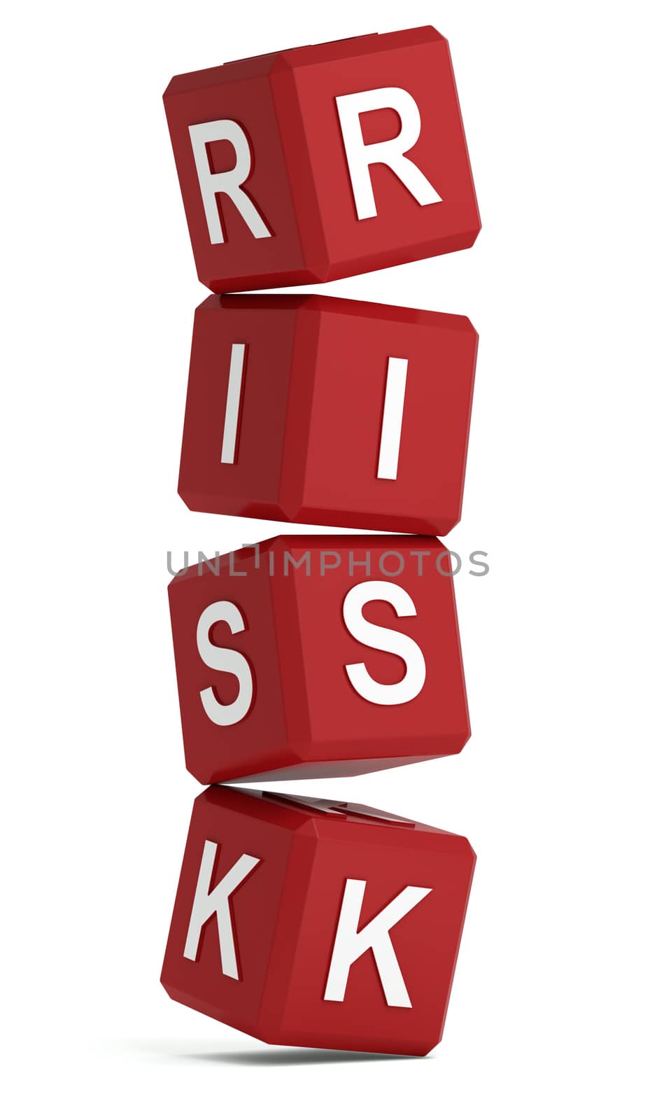 Risk word on red cubes falling apart