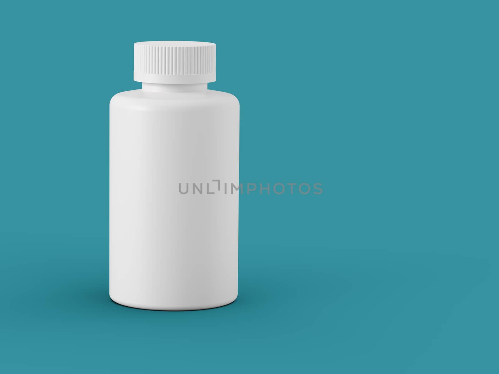 White plastic bottle with copy space over sea green background