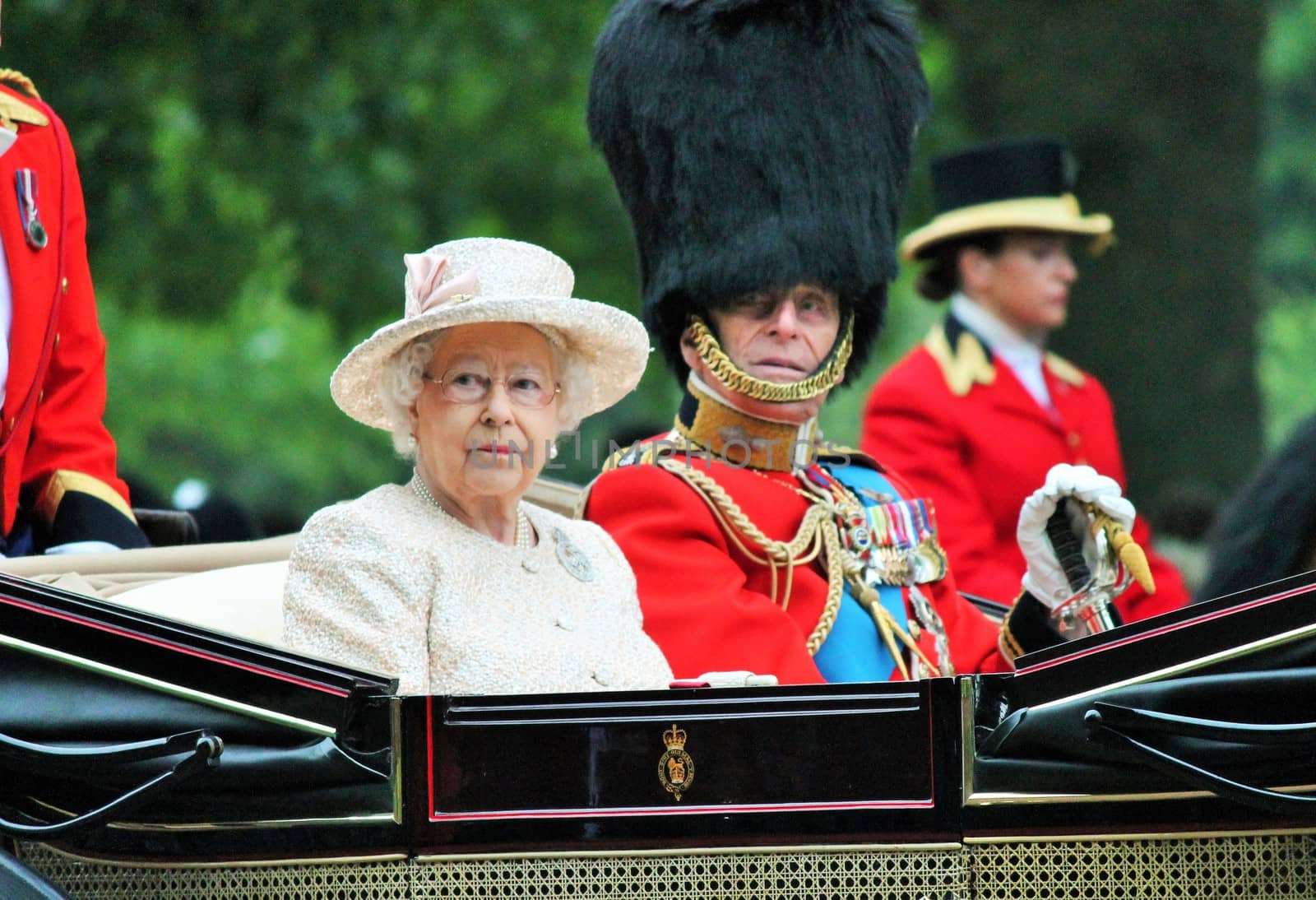 LONDON, UK - JUNE 13: Queen Elizabeth appears during Trooping the Colour ceremony, on June 13, 2015 in London, England, UK by cheekylorns