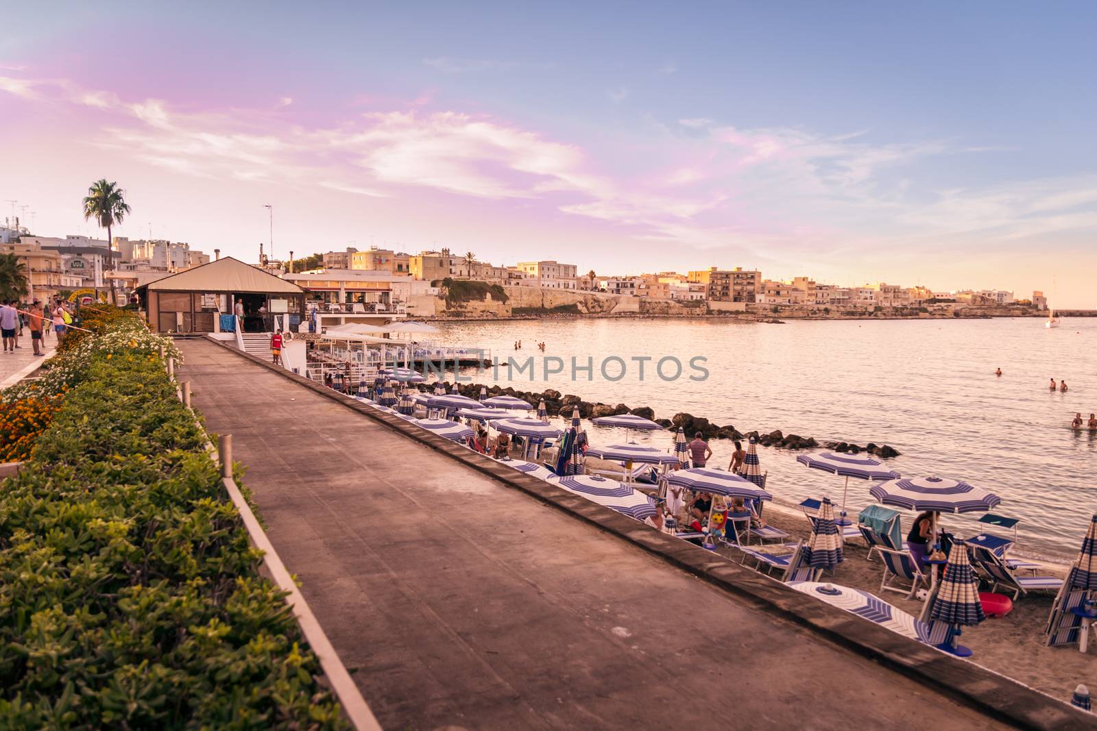 Otranto, Italy - Monday 11, 2014: Sunset on the seafront at Otranto in southern Italy.