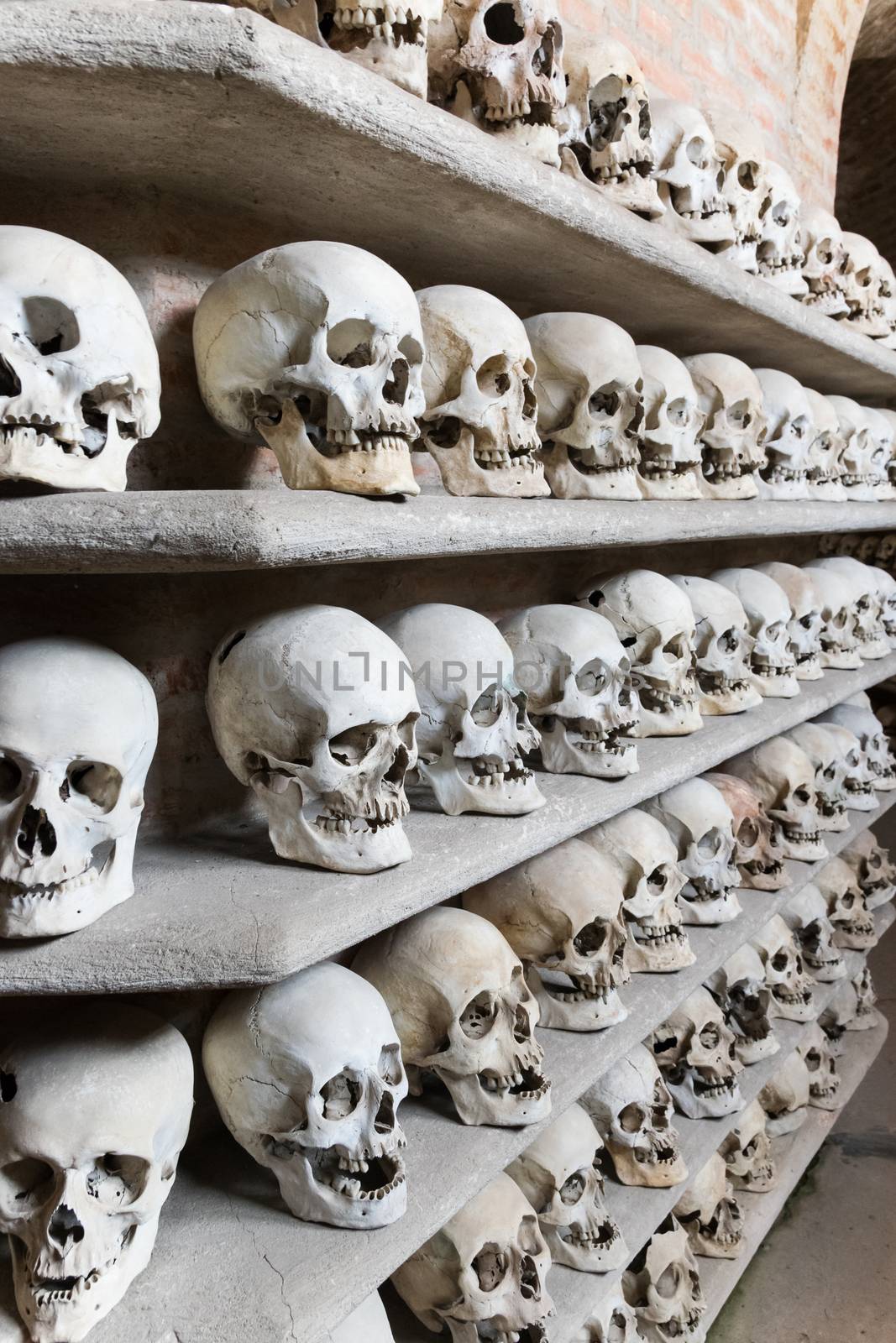 Human skulls found  inside a Christian catacomb.