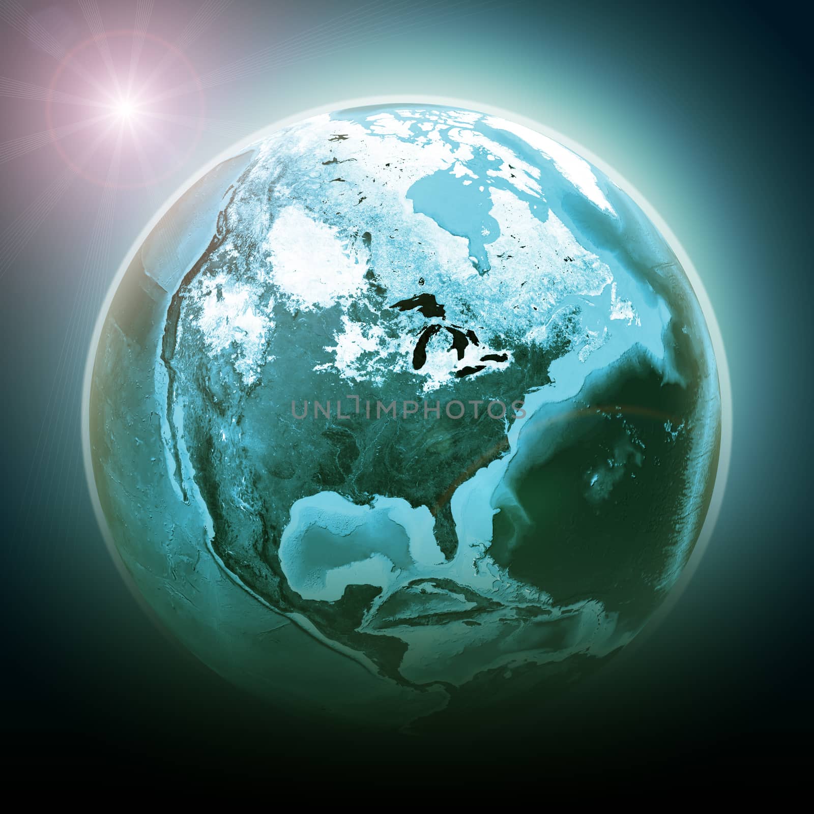 Planet earth with light on abstract background