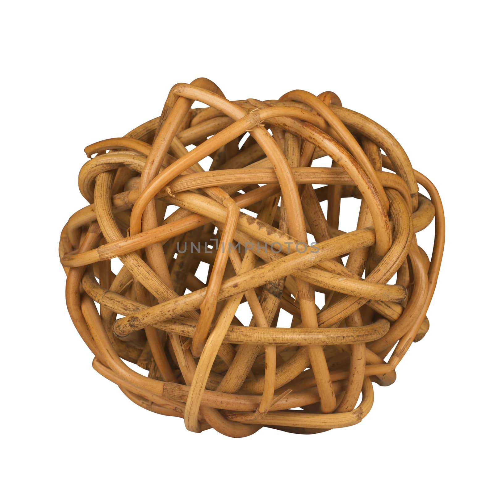 A ball of twisted wood branches isolated on white background