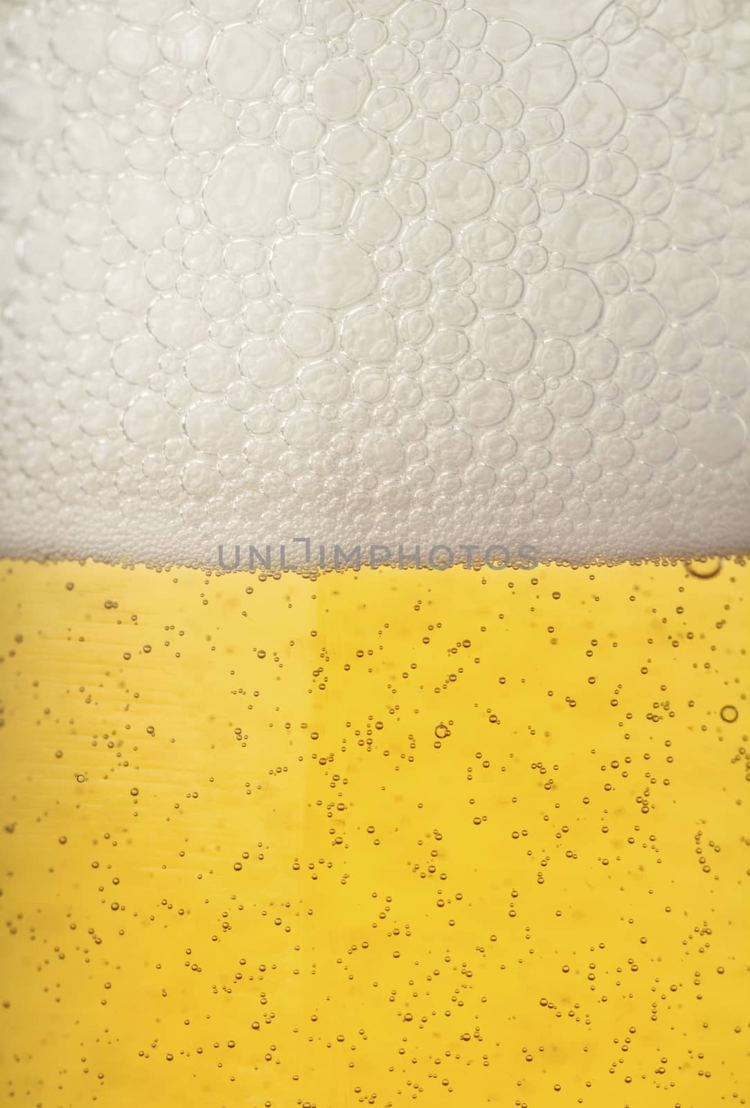 Close up of beer pearls, adding up to froth