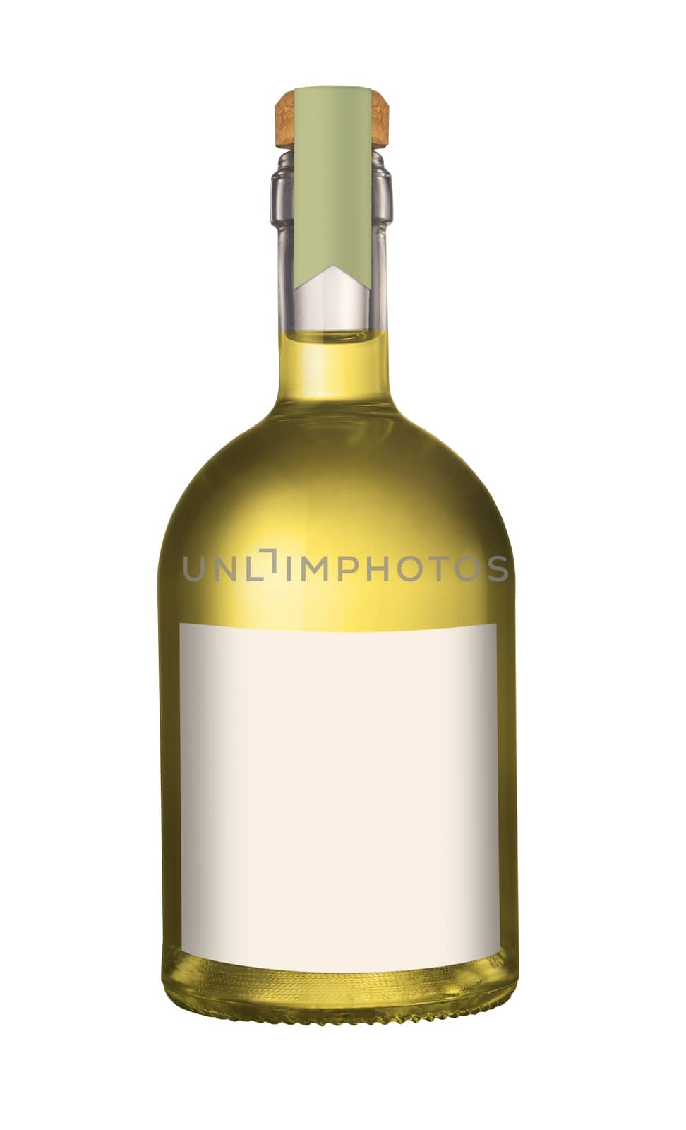 Small olive oil bottle with cork and label mockup isolated on white background
