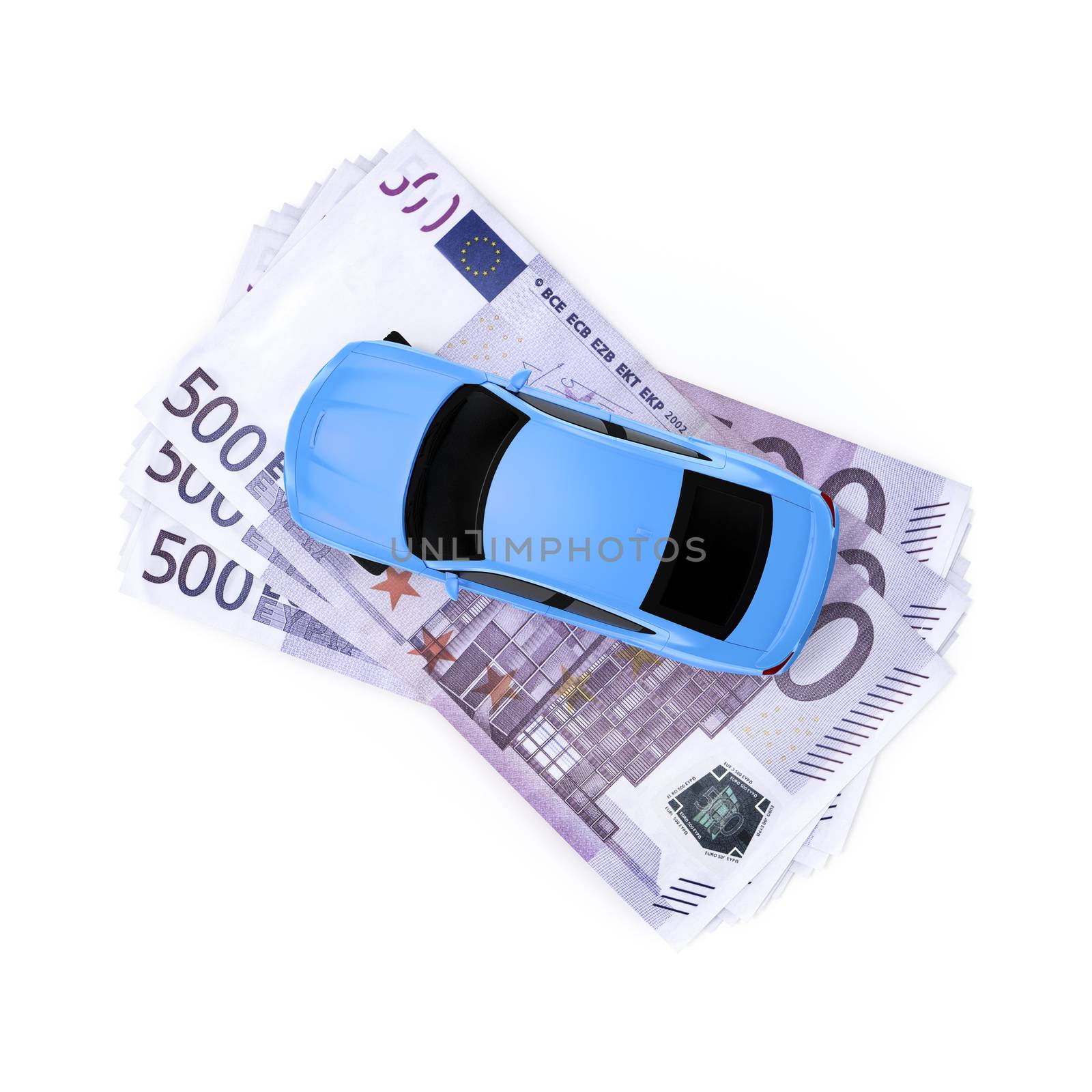 A cash for car symbol image with 500 Euro banknotes