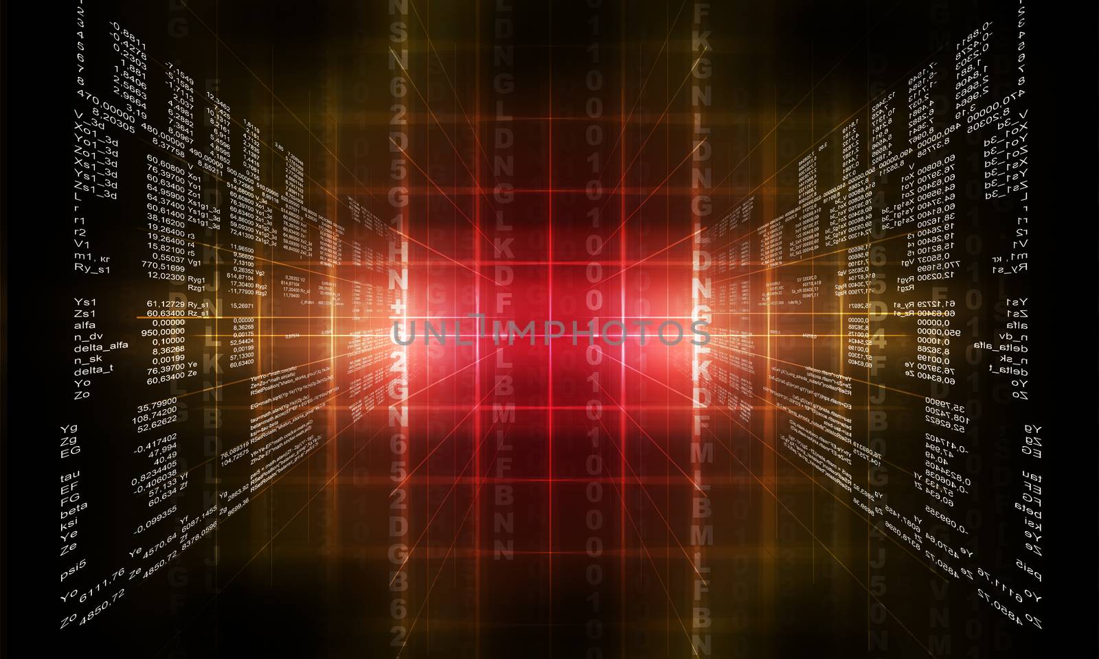 Binary computer code. Matrix red abstract background