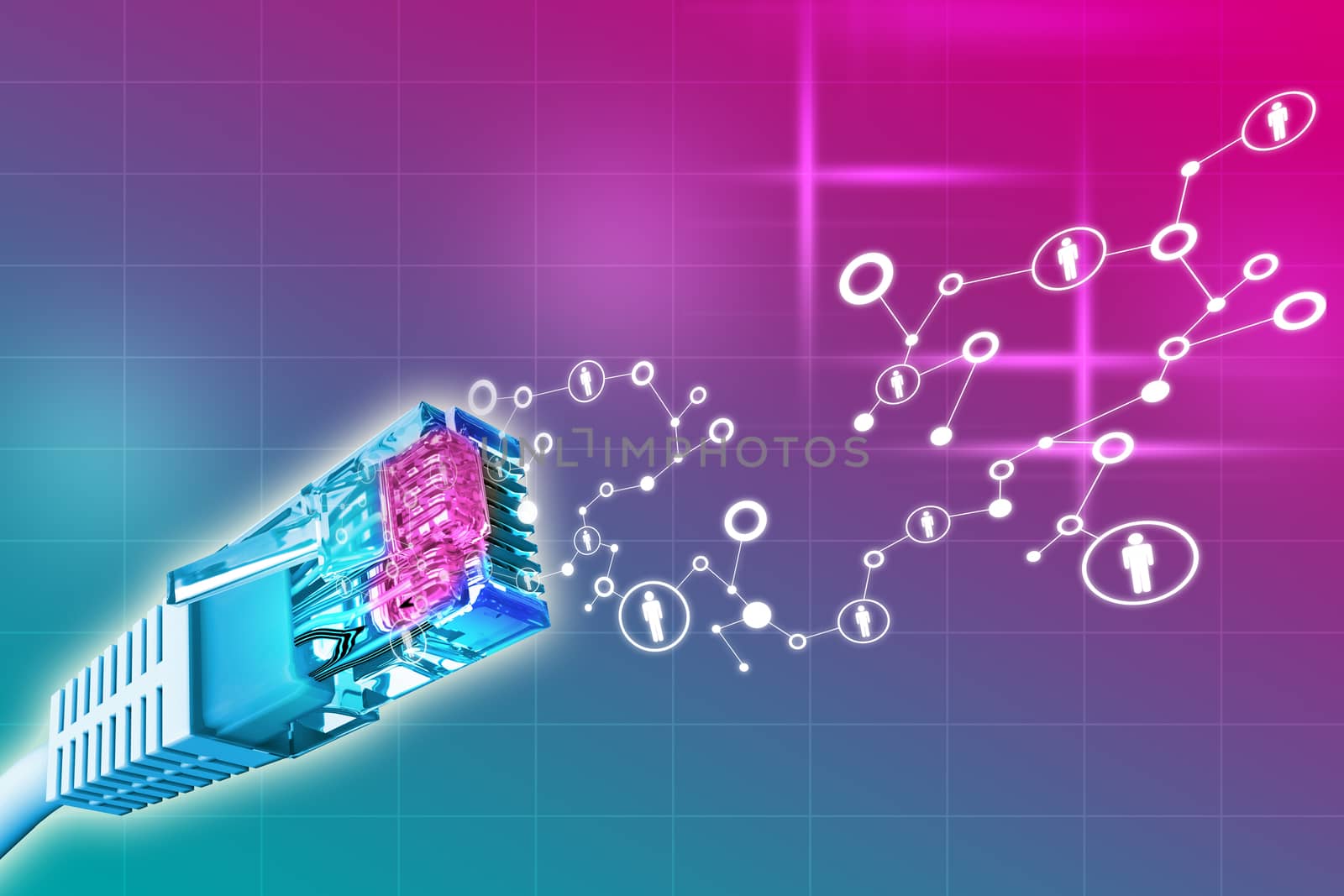 Colorful abstract background with computer cabel and icons