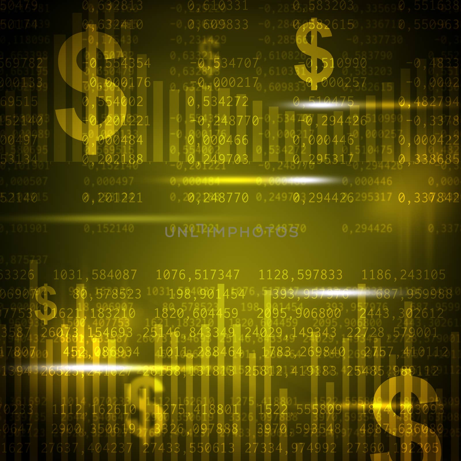 Abstract yellow background with numbers and dollar signs